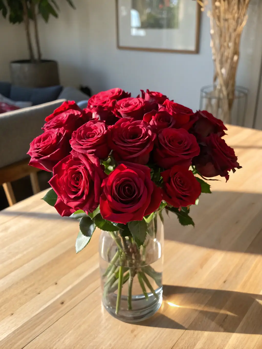 A photograph of several Grandiosa flower stems standing upright in a vase, demonstrating their strength and resilience.