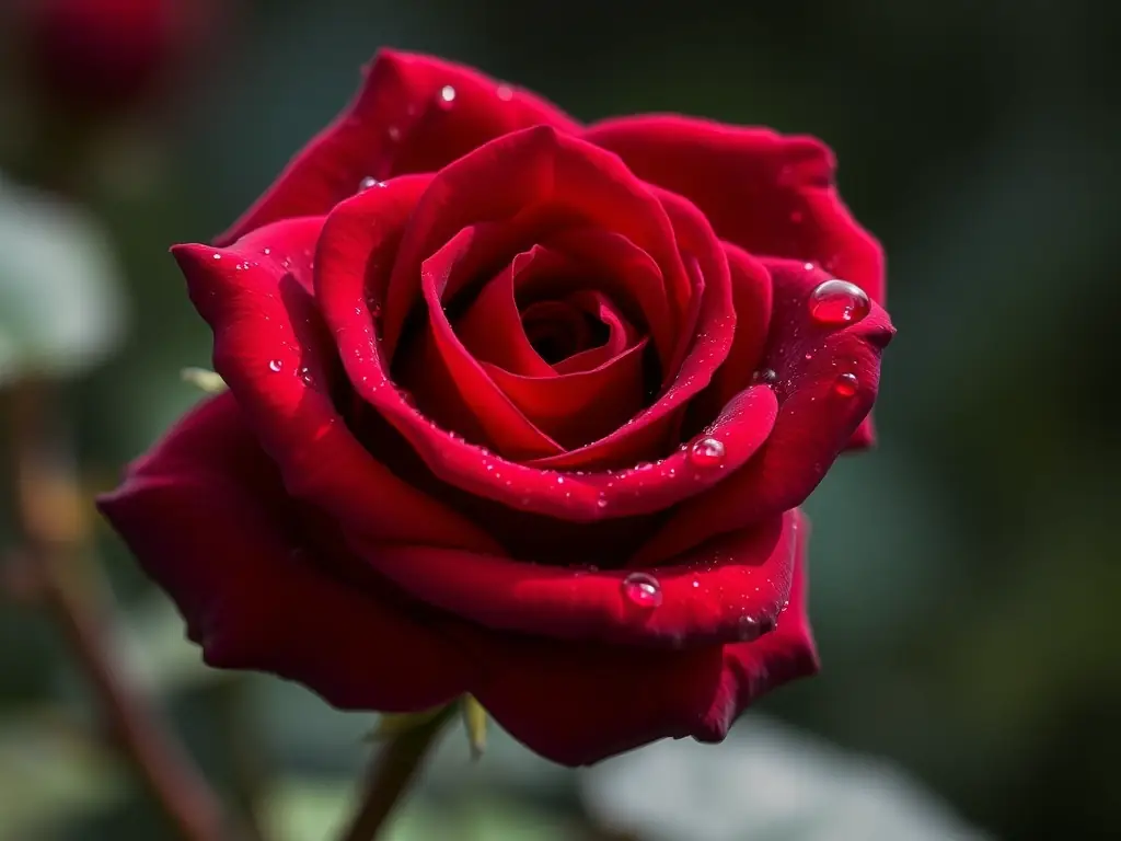A close-up shot of a deep red Grandiosa flower with a large bloom and sturdy stem, showcasing its rich color and robust structure.